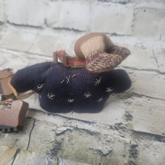 Little Wooden Moose Wearing A Sweater Christmas Ornament Shelf Sitter - Picture 4 of 5